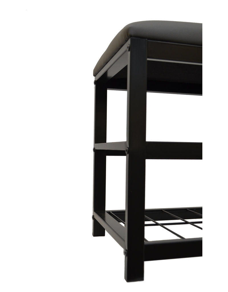 Home Basics Cushioned Storage Bench with 2 Tier Steel Shoe Rack, Black
