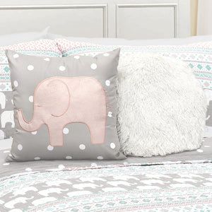 ELIE REVERSIBLE QUILT SET WITH PINK/TURQUOISE ELEPHANT STRIPED MOTIF