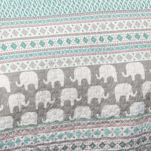 Load image into Gallery viewer, ELIE REVERSIBLE QUILT SET WITH PINK/TURQUOISE ELEPHANT STRIPED MOTIF
