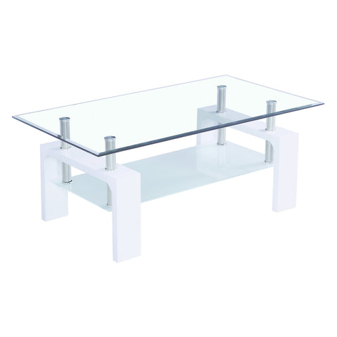GLASS COCKTAIL TABLE, WHITE METAL FRAME