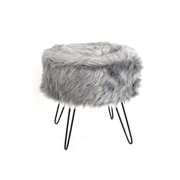 18" LARGE ROUND FAUX FUR SHAGGY POUFS / HASSOCKS