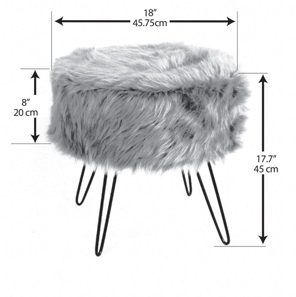 18" LARGE ROUND FAUX FUR SHAGGY POUFS / HASSOCKS