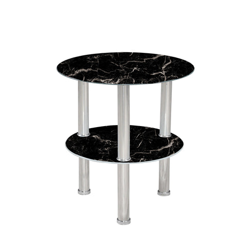 ROUND GLASS SIDE TABLE, BLACK