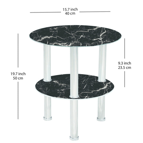 ROUND GLASS SIDE TABLE, BLACK